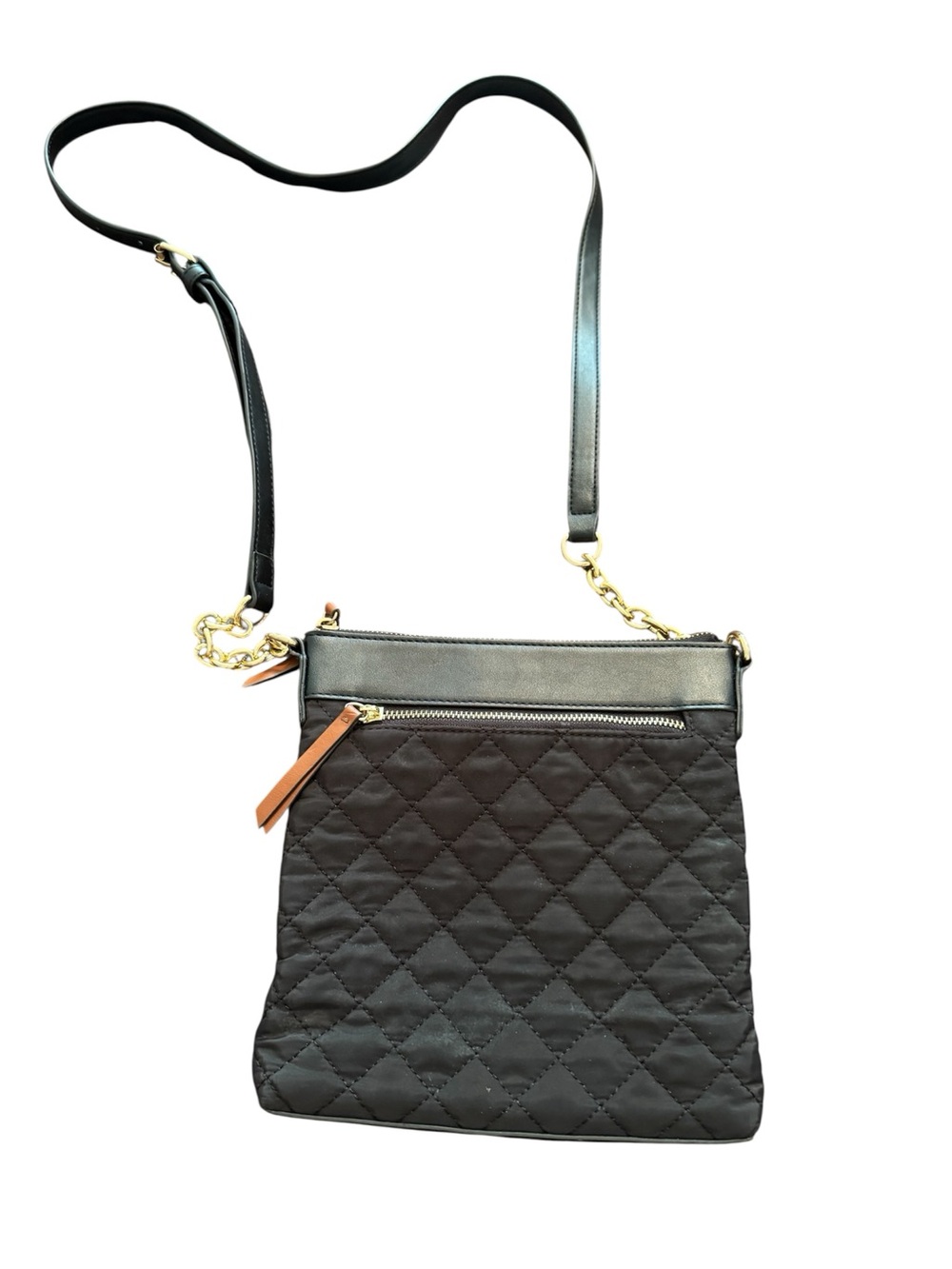 Kelly & Katie Black Quilted Crossbody with Tan Pull